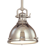 Hudson Valley Lighting - Pelham 1-Light Pendant, Aged Brass, 8" - Inspired by vintage utility lighting, the Pelham One Pendant Light features a bell-shaped shade with an aged brass finish. Cast metal tension clips hold a circular etched glass diffuser in place to produce a soft, ambient glow. Suspend multiple pendants above a kitchen counter or table for a subtle, industrial vibe.