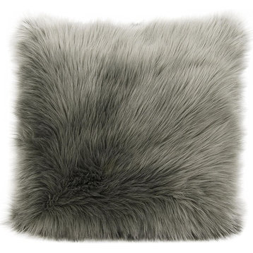 Mina Victory Fur Remen Poly Faux Fur Silver Gray Throw Pillow