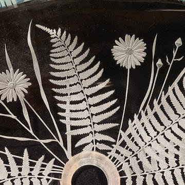 Fern, daisy and swallowtail oval engraved clear glass sink