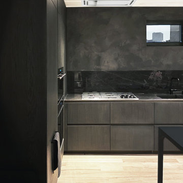 Dark Scheme Bathroom and Kitchen - Harlem Penthouse Renovation