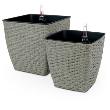 DTY Signature Square Wicker Planters, Set of 2, Natural Brown, 10.2 in & 12.6 in