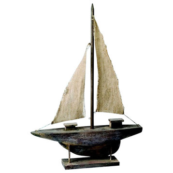 Antique Finish Sailboat Model on Stand
