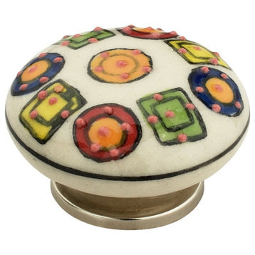 Ceramic Round 1-17/20 in. Cream Drawer Cabinet Knob Decorative Knob 10-Pcs