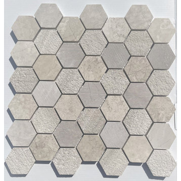 Wooden White 12X12 Hexagon Interlocking Multifinish Mosaic Tile, 15 Sheets