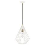 Livex Lighting - Linz 1 Light Textured White With Antique Brass Accents Pendant - The stunning dimension make this contemporary mini pendant a modern home lighting choice. The open, textured white geometrical shade design allows an easy flow of light to shine over a dining room table or kitchen island.