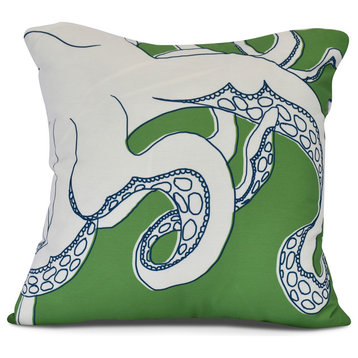 Creature of the Sea Geometric Outdoor Pillow,Green,16 x 16 inch
