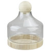 11.75" Transparent Glass Hurricane With Decorative Wooden Lid and Base