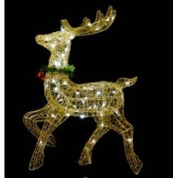 Pre-lit Glittered Prancing Reindeer Christmas Yard Art Decoration, Gold, 34", Gold