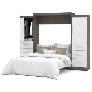 Bestar Nebula 115W Engineered Wood Queen Wall Bed Kit in Bark Gray and White