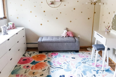 Mid-sized trendy girl medium tone wood floor kids' room photo in Boston