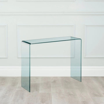 Clear Waterfall Narrow Glass Console Table, 36", 30x8