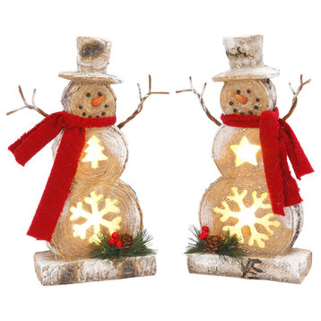 Battery-Operated Lighted Resin Snowman Figuries, Set of 2