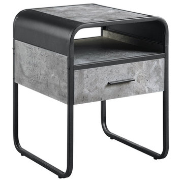 ACME Raziela Wooden End Table with Drawer in Concrete Gray and Black