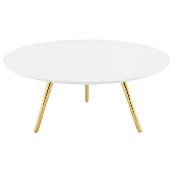 Modway Lippa 36" Round Wood Top Coffee Table with Tripod Base in Gold/White