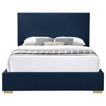 Meridian Furniture - Crosby Linen Upholstered Bed, Navy, Queen - Breathe new life into a tired bedroom with the addition of this Crosby linen textured bed. This elegant bed features a tall headboard for a stunning look that is oozing with midcentury modern design elements. The neutral fabrica rich navy linen textured upholstered from head to footpairs easily with any number of color schemes. An ideal option for any room where minimalism is the order of the day, this bed comes with both gold and chrome legs for a custom look.