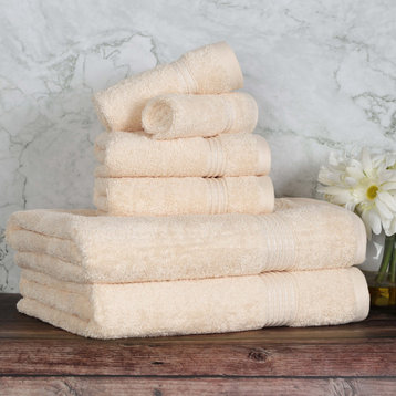 6-Piece Solid Egyptian Cotton Bath Hand Face Towel Set, Ivory