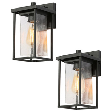 LNC Modern 1-Light Black Outdoor Wall Light With Seeded Glass, Set of 2