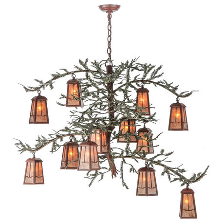 48W Pine Branch Valley View 12 LT W/Uplights Chandelier