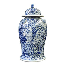 Chinese Blue & White Phoenix Bird Graphic Porcelain General Jar cs1713 - Decorative Jars And Urns