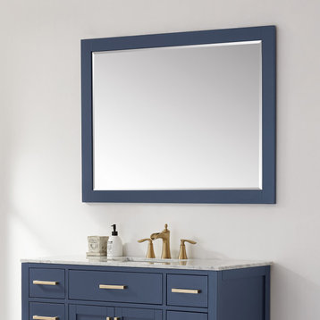 Ivy Rectangular Bathroom Wood Framed Wall Mirror, Blue, 48"