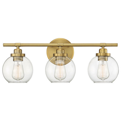 Carson Bathroom Vanity Light, Warm Brass, 3-Light Bath