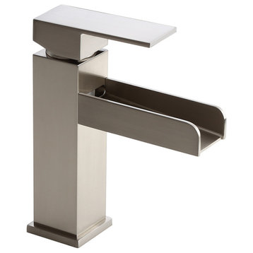 Modern Single Handle One Hole Waterfall Bathroom Sink Faucet Solid Brass, Brushed Nickel