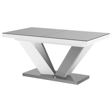 AVIV High Gloss Extendable Dining Table, Grey/White