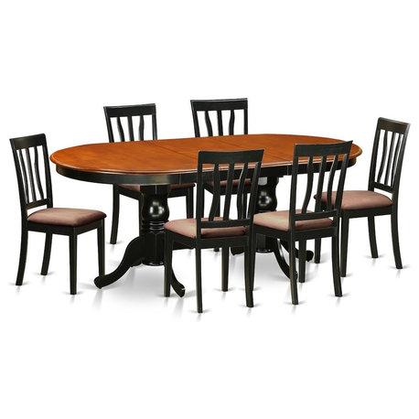 7-Piece Dining Room Set, Table With 6 Wood Chairs, Black and Cherry