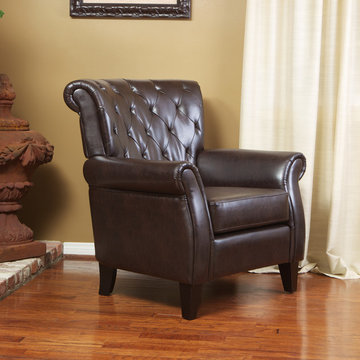 Contemporary Living Space With Espresso Leather Club Chair