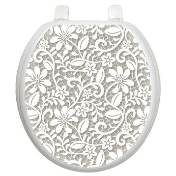 Lovely Lace Toilet Tattoos Seat Cover, Vinyl Lid Decal, Bathroom Décor, Round