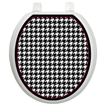 Houndstooth Toilet Tattoos Seat Cover, Vinyl Lid Decal, Bathroom Accent, Round