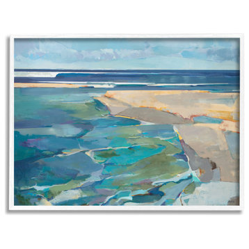 Abstract Beach Landscape Pastel Cubism Painting, 20 x 16