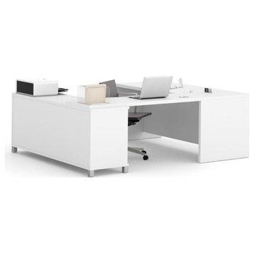 Bowery Hill 71" Modern Wood U-Shaped Home Office Desk in White