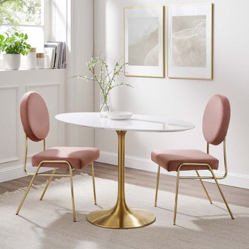 Lippa 48" Oval Wood Dining Table in Gold White