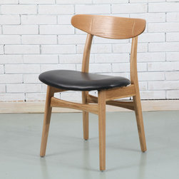 Astrid Solid Oak Dining Chair - Black PU Leather Seat - Dining Chairs