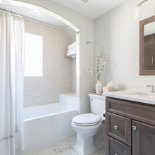 Arched alcove to decorate alcove shower/tub combo