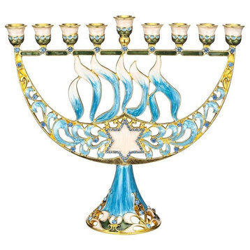 Hand Painted Enamel Menorah Candelabra With a Star of David