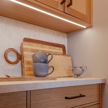 Rift Oak Butler's Pantry Detail — Under-Cabinet Lighting & Matte Black Hardware,