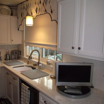 Upholstered cornices for Contemporary Kitchen, Custom Drapes, Custom Window Trea