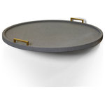 StyleCraft - Dann Foley Faux Shagreen Tray Charcoal Finish Gold Handles - Dann Foley has created an all around functional and decorative tray that fits beautifully on your coffee table, large ottoman, or your kitchen island. A great catch all tray with plenty of space and finished with a faux charcoal grey leather shagreen fabric and gold metal handles. The edge of this rounded design features a lip to prevent sliding off and the weight capacity overall is 20 pounds. Due to the production process, there may be minor variations in shape, size, color, and finish.