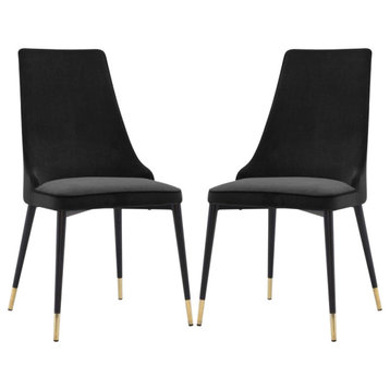 Elite Living Chelsea, Set of 2, Velvet Upholstered Dining Chair, Velvet Black