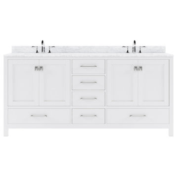 Caroline Avenue 72" Double Vanity in White with Marble Top and Square Sinks