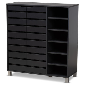 Jillie Dark Gray 2-Door Wood Shoe Storage Cabinet With Open Shelves