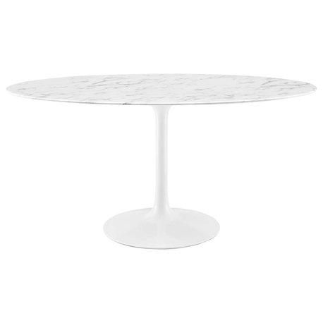 Lippa Oval Artificial Marble Dining Table, White, 60"