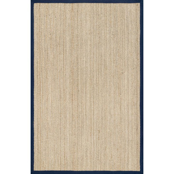 nuLOOM Jute and Sisal Elijah Seagrass With Border Area Rug, Navy, 9'x12'