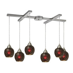 Elk - Fission 6-Light Pendant, Satin Nickel and Wine Glass - Pendant Lighting