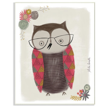 Cute Nerdy Owl Illustration Wall Plaque Art, 10x15