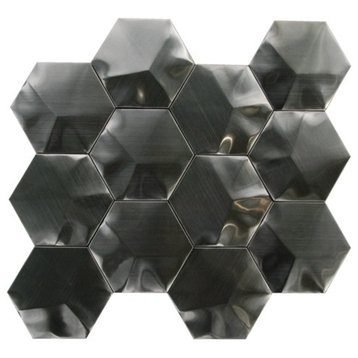 12"x12" Stainless Steel 3D black Interlocking Hexagon Mosaic, Single Listing