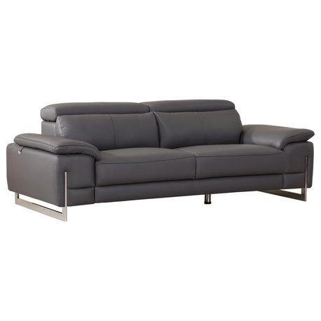 Turin Contemporary Genuine Italian Leather Sofa Dark Gray