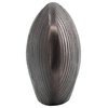 18" Slim Oval Disc Decorative Vase, Wood Texturing, Gray Aluminum